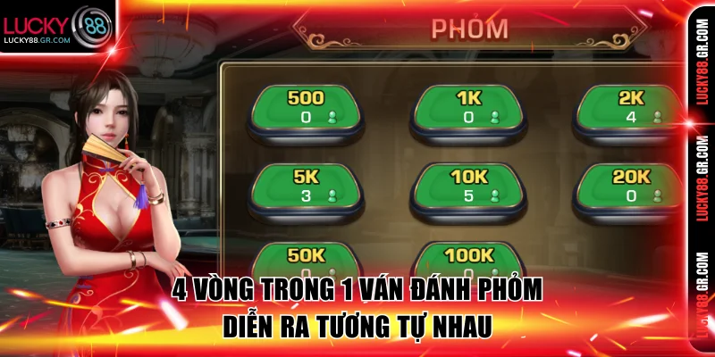 4 vòng trong 1 ván đánh phỏm diễn ra tương tự nhau